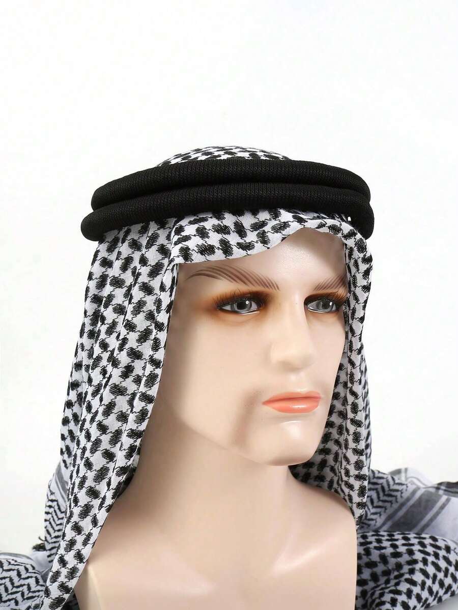 Conjunto de pañuelo y diadema para hombres árabes - Rejilla en blanco y negro - Ver 1