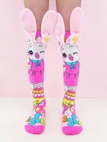 1双儿童过膝袜，兔子和复活节彩蛋图案，立体耳朵装饰，趣味十足，四季皆宜，适合疯狂日、派对、角色扮演、户外活动和日常穿着，是馈赠佳品。 - 淺粉色 - 查看 7