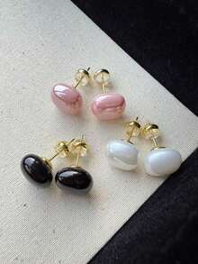 3 Pairs Minimalist Cute Fashion Versatile Square Faux Pearl Stud Earrings Set, Suitable For Teenage Girls Daily And Festival Wear - Square Imitation Pearl - View 2