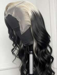 Highlight Black White Body Wave Human Hair Wigs Natural Looking 13x4 HD Lace Front Wigs Pre Plucked With Baby Hair For Women White Black Colored Glueless Lace Frontal Wig Human Hair Water Wave Wigs For Daily Wear - 黑白高光 - 查看 7