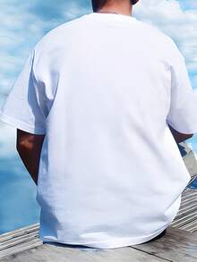 Camiseta gráfica para hombre,% algodón manga corta corte holgado lavable aáquina - Blanco - Ver 3