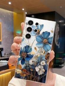 1pc Creative Blue Flower Design Transparent Soft Phone Case, Compatible With Samsung Galaxy A04e/12/A13/A14/A34/A50/A52/A53/A54/S21/S22/S23/S24/S25/S25Ultra,International Version, Not The Domestic Version - Clear - View 5