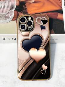 1个黑色TPU电镀心形图案防震手机壳和1个黑色电镀水钻心形配套手机壳，适用于安卓手机：，兼容OPPO，兼容苹果17、16、15、14、13、12、11 Pro Max；A52 4G、A31 4G、A23；兼容红米Note 11 Pro 4G - 彩色 - 查看 1
