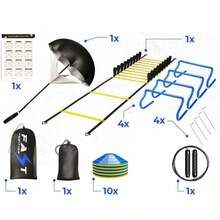 XXL Speed & Agility Training Equipment Set – Agility Ladder, Hurdles, Trainer Cones, Resistance Parachute, Jump Rope & Carry Bag – Football & Sports Coordination Training Kit - Multicolor - View 2
