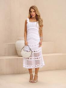 Women's Midi Knit Dress, Crochet Style,  Style, Lined, Elegant, Party, New Year's Eve, Casual, Evening, Wedding, Gender Reveal. - 白色 - 查看 7