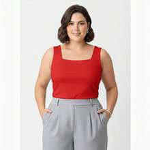 Tank Top With Square Neckline In Front And Back, Suplex Fabric Summer - 紅色 - 查看 9
