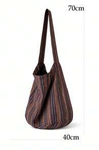 BOLSO TOTE RAYADO MARRON GRANDE DE TELA 70CM - Azul - Ver 3