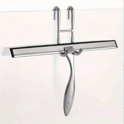 1pc Stainless Steel Squeegee With Soft Silicone Blade, Anti-Rust, Non-Slip Handle And Hook, Multi-Purpose Streak-Free Cleaner For Shower, Windows, Mirrors, Bathroom And Car Glass