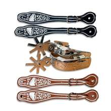 Espuelas Charras de Acero Monel con Correas de Cuero Bordadas en Colores Chedron,Negro Cafe - Chedron y negro - Ver 1