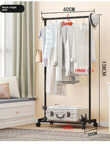 1pc Freestanding Bedroom Clothes Hanger Rack With Wheels, Multi-Layer Storage Coat Rack - Multicolor - View 8
