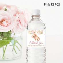 12/36张蓝色/粉色泰迪熊水瓶贴纸，适合作为生日派对礼物、装饰生日派对、节日派对礼品瓶。 - 彩色 - 查看 10