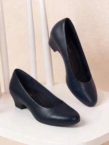 Women's Dress Shoes Low Block Heels Pumps With Arch Support Comfortable Slip On Work Office Shoes - 藍色 - 查看 5