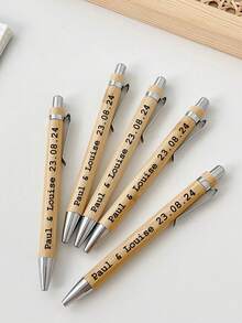 Customized Name/Logo Bamboo & Wood Beaded Ballpoint Pen, In-Stock Gift Pen - Brown - View 6