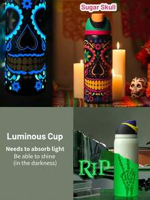 2026 New OWALAo Free.Sip Luminous Cup Limited Edition 32 Oz Stainless Steel Sports Water Bottle. Leak Proof With Pop-Up Lid, Easy To Clean. Available In A Variety Of Colors, The Pattern Is Clear And Exquisite. Designed For Water Drinkers, Suitable For Tourism, Camping, Running, School, Fitness, Halloween, Thanksgiving Day. New Fashion Water Bottle For Women, Girlfriend, Wife, Family Members, Friends, Students. (945ml) - 32oz/945ml - 查看 4