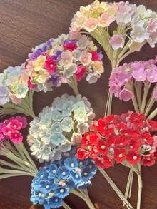 迷你仿真绣球花束，逼真绣球花，适合DIY婚礼花束、新娘送礼会装饰、家居及办公装饰（客厅、厨房、花园、酒店）、母亲节、生日、房间装饰、家居装饰、春季装饰、卧室装饰、复活节装饰、婚礼装饰 - 彩色 - 查看 4