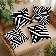 MEMNUN 4pcs Classic Black And White Striped Print Pillow Covers [No Pillow Insert], 17.7*17.7in(45*45cm)/19.69*19.69in(50*50cm)/15.75*15.75in(40*40cm), [Single-Sided Printing] Style Polyester Throw Pillow Covers For Sofa, Bed, Living Room, Bedroom, Car, Office, Hotel Decor, Perfect Gift For Family And Friends, Suitable For All Seasons - Multicolor - View 10