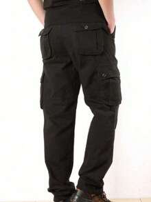 Pantalón de exterior informal y versátil Corte relajado, múltiples bolsillos - Negro - Ver 2