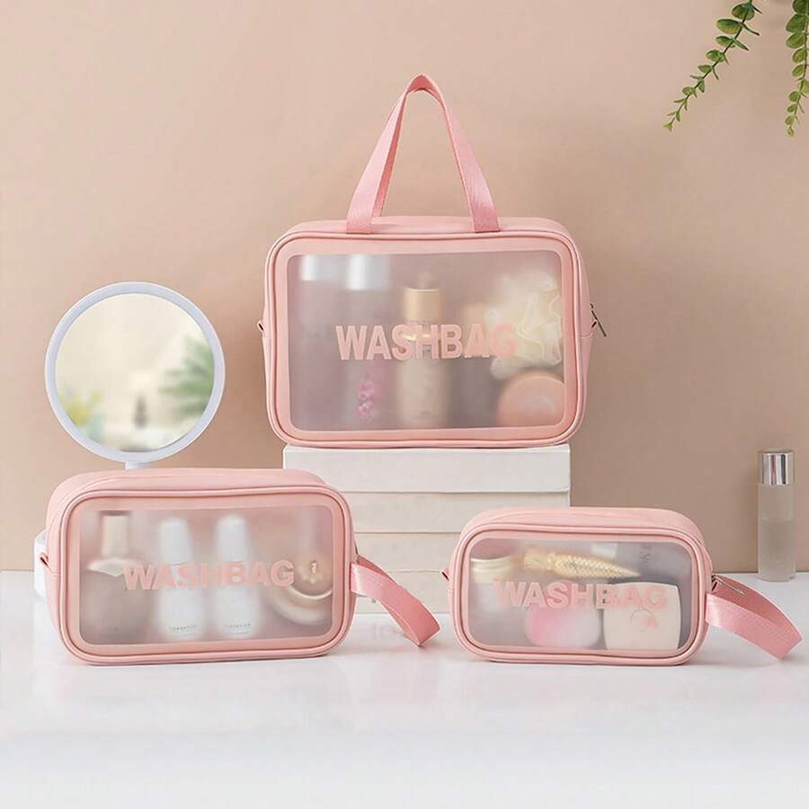Transparent Tote Wash Bag Waterproof PU Makeup Bag Portable Cosmetic Bag Travel Toiletry Bag - Multicolor - View 1