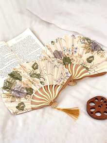 Folding Bamboo Fan For Girls With Tassel & Flowers, Chinese Traditional Costume Dance Prop Vintage,Girls' Bamboo Folding China-Chic Small Fan Tassel Flower Props Costume Ancient Costumedance Bamboo Fan,Elegant, Comfortable And Gorgeous Style,Photography Props Can Be Carried And Folded With You In Summer,For Weddings,Gift,Wedding Parties,For Parties, Proms, Outings - A - 查看 5