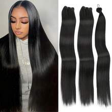 26英寸三合一长直发发束双层缝制发束和钩针编织发套装自然混合发质快速编织缝合发束女士假发钩针编织接发 - S1 - 查看 10