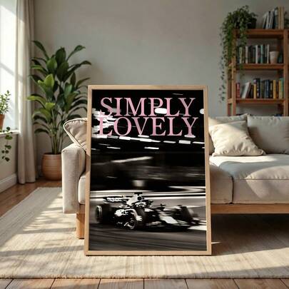 1pc Simply Lovely F1 Race Car Wall Art Picture Retro Monochrome Prints Canvas Paintings Pink Text Racing Poster Motorsport Aesthetic Decor For Living Room Bedroom Garage Decor Gift For Her Unframed Or Framed