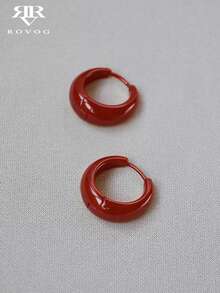 1 Pair Elegant Minimalist Geometric Round Burgundy Hoop Earrings, High-End Chic Everyday Wear For Women - Burgundy - View 2