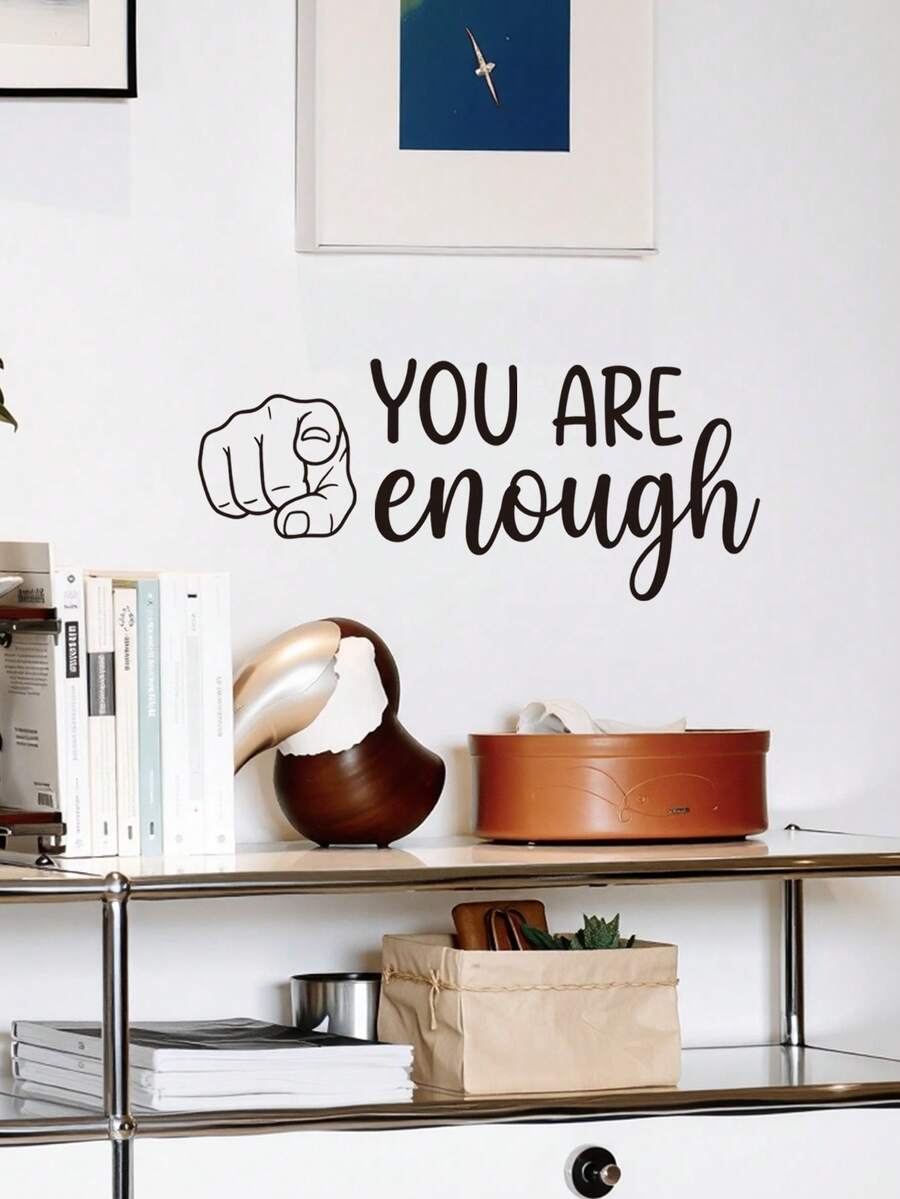 1pc Inspirational English Quote Wall Sticker, Bathroom Glass Mirror Decal - UV (adhesive Backing) 23080 - Excellent Enough (white) - View 1