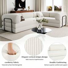 MERAX L-Shaped Modular Sofa Bed In Corduroy Fabric, Ideal For Living Rooms And Apartments, Beige - 米色 - 查看 6