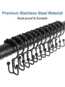 1/12pcs Stainless Steel Double Sliding Shower Curtain Hooks With Ball Bearing - Suitable For Bathroom Curtain Rods, Kitchen Organizer Hooks, Window Curtains, Shower Curtain Rings, Rust-Resistant Metal Double Sliding Shower Hooks - Multicolor - View 4