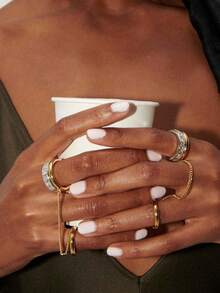 1pc Fashion Glass Rhinestone Stainless Steel Double-Layer Chain Ring, Women's Gold-Plated Tassel Connected Hip-Hop Jewelry Waterproof Ring, Women's Accessories - Multicolor - View 4