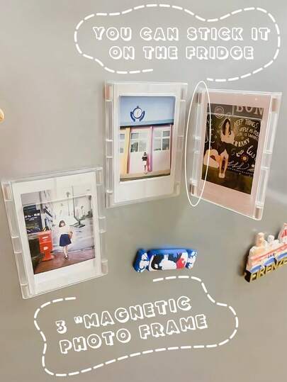 1pc Solid Color Minimalist Magnetic Photo Frame, Acrylic Refrigerator Magnet, Creative Changeable Display Rack, Minimalist Desktop Display Frame