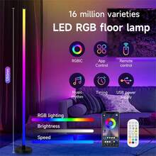 Lampara de Piso LED Inteligente Lampara de Pie con Control Remoto y Aplicación,RGB Lámpara de Pie Fancy leds DIY Iluminación Ambiental LED es Adecuada para Sala Recamara Sala de Juegos Gamer - RGB - Ver 2