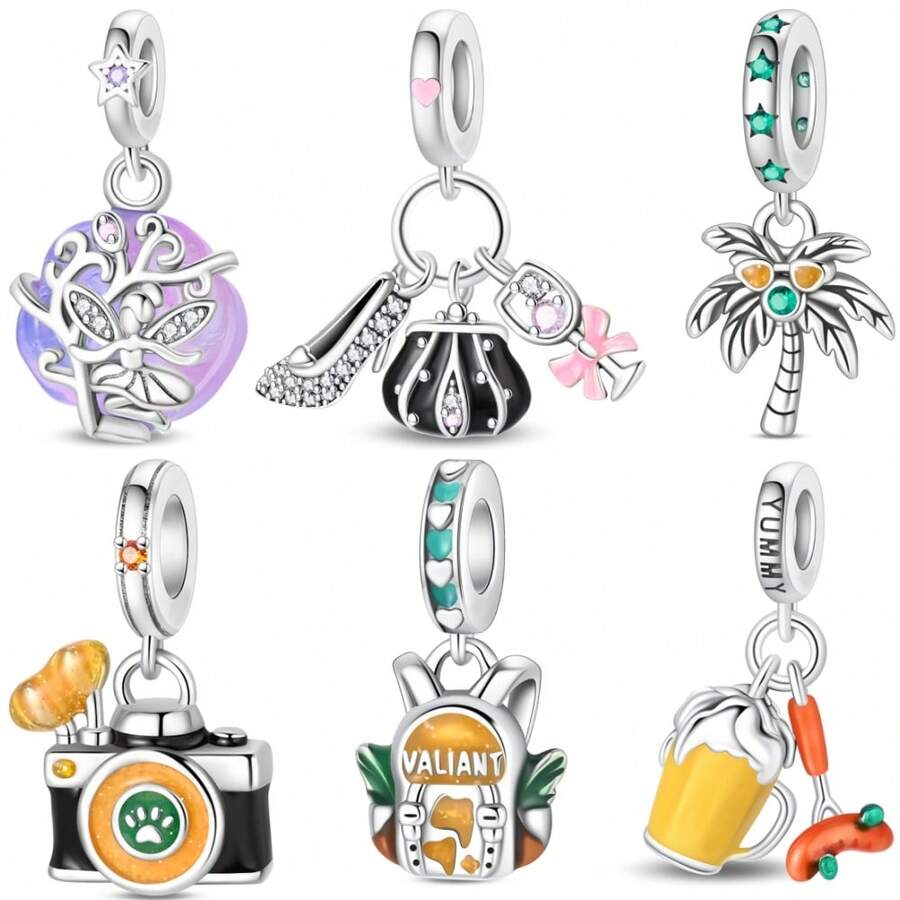 A Silver Plated Camera Bag Beer Pendant Suitable For 3mm Bracelet Bracelet DIY Beads Women's Fashion Jewelry Festival Birthday Gift - Multicolor - View 1