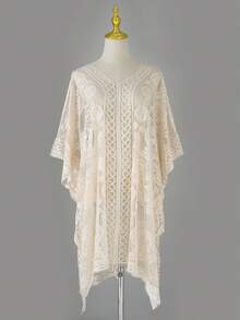 1pc Women's Sexy Elegant Lace Beach Cover-Up, V-Neck Hollow Out Swimsuit Cover-Up, Suitable For Pool, Beach, Party In Summer - Multicolor - View 14