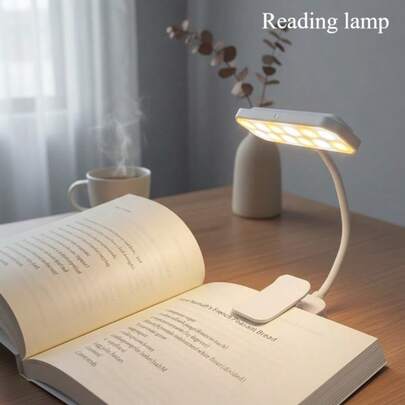 新款可充电LED夹式阅读灯，360°旋转可弯曲，3种色温可调光，USB充电便携式阅读灯，卧室夜灯