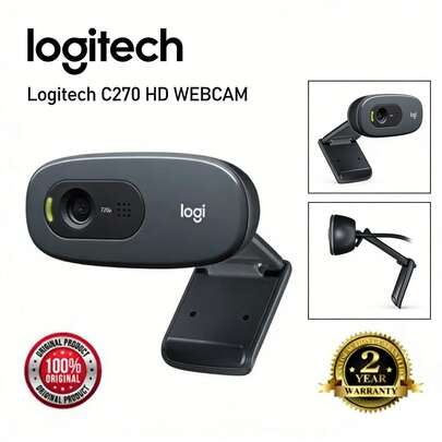  Logitech C270 HD Webcam With Microphone, 720p Autofocus USB Plug And Play External Computer Webcam For PCs, Laptops, And Desktops