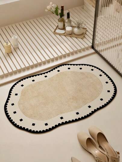 1pc Multi-Purpose Absorbent Mat, Black Edged Polka Dot Absorbent Bath Tub Mat, Kitchen Rug, Bathroom Mat, Bathroom Carpet, Doormat, Small Rug, Carpet, Mat, Home Decor, Area Rug, Outdoor Mat, Home Decor, Area Carpet, Bedroom Carpet, Washable Rug