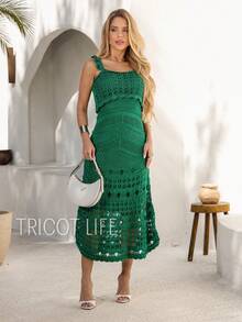 Women's Midi Knit Dress, Crochet Style,  Style, Lined, Elegant, Party, New Year's Eve, Casual, Evening, Wedding, Gender Reveal. - 綠旗 - 查看 1