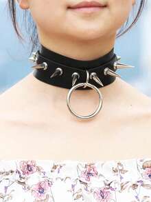 Colar Gargantilha de Couro PU Preto com Rebites Punk Goth, Adequado para Uso Diário, Festivais, Festas, Apresentações, Natal, Dia dos Namorados, Acessórios de Moda de Carnaval, Presente - Preto - Visão 3