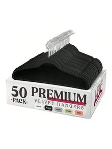 50pcs Black Velour Home Use Anti-Skid Clothes Hanger-Perfect For Various Clothing Items,Spring,Minimalist,Summer Tops - View 1
