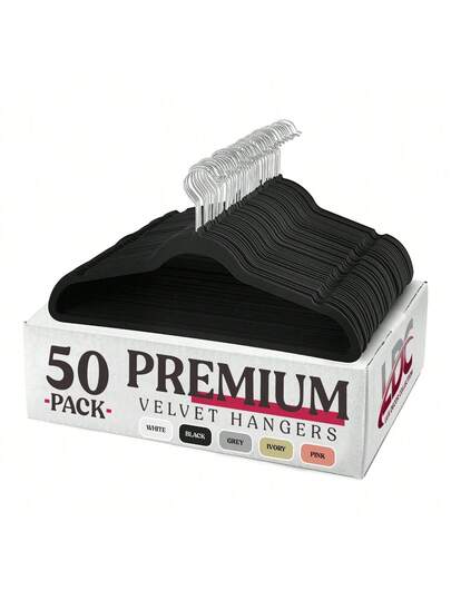 50pcs Black Velour Home Use Anti-Skid Clothes Hanger-Perfect For Various Clothing Items,Spring,Minimalist,Summer Tops