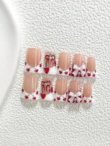 10件套樱桃甜美美甲套装，亚克力美甲装饰，3D蝴蝶结，手绘红樱桃，白色珍珠，白色指甲油，浪漫夏日美甲，包含美甲工具（1个果冻贴+1个指甲锉），3种尺寸：杏仁形、鸭嘴形、棺材形，适合日常、派对、拍照、婚礼、春夏手工按压式美甲 - 彩色 - 查看 13