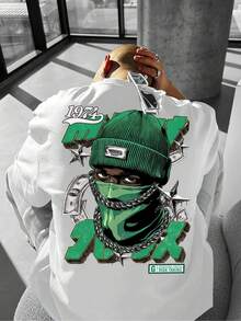 Camiseta Gráfica Urbana para Hombre - Camiseta Morado Lavanda con Figura con Capucha, Bolsas de Dinero y Cadenas - Ropa Urbana Hip-Hop para Conciertos, Fiestas - Camiseta Casual de Corte Holgado (Lavable a Máquina), Camiseta Hip-Hop, Atuendo para Fiestas, Diseño Atrevido, Ajuste Cómodo, Ropa para Conciertos, Estilo Urbano, Tela Transpirable, Camiseta Estampada, Jóvenes Adultos - Blanco - Ver 7