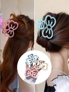 1/3 pièces Ensemble de pinces à cheveux avec nœud : Pinces à cheveux en acrylique élégantes avec nœud, pinces à cheveux mignonnes en forme de chat, accessoires pour cheveux pour femmes (rose, beige, bleu) - Multicolore - Voir 3