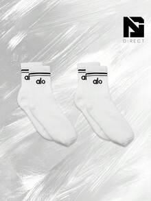 Alo Unisex Half-Crew Throwback Sock 2 Pairs–For Unisex -Vintage-Autumn & Winter & Spring & Summer-Inspired Running , Shock-Absorbing Comfort, Gym To Streetwear Casual Wear -Back To School- Easter Gift –A0480U 2PK - 白色/黑色 - 查看 8