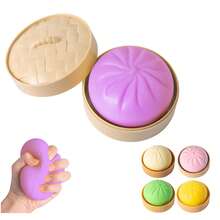 Dumpling Squishy Toy,Large Cute Fingertip Sensory Dough,A Steamed Bun-Shaped Stress-Relieving Toy Suitable For Adults And Veryone,Party Gifts (Purple With Steamer) - 紫色 - 查看 9