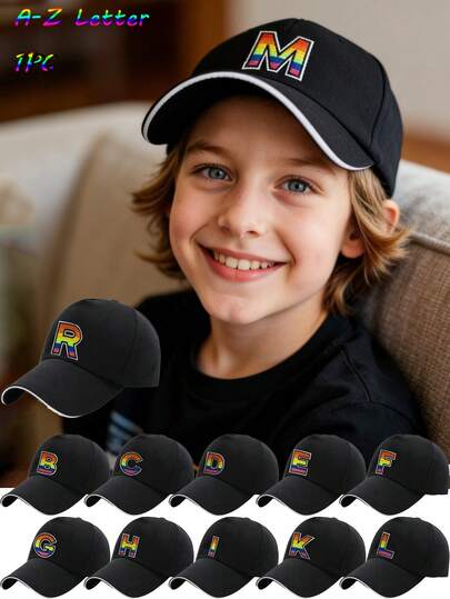 1 PC Children 26 Alphabet Personalized Sun Hat Baseball Caps Girls Boys Snapback Hat Adjustment Outdoor Casual Sun Hats 8-16Y