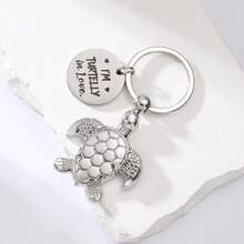 合金钥匙扣，献给海龟爱好者，“我爱海龟”刻字圆形吊坠，创意海龟造型汽车钥匙链 - 彩色 - 查看 3