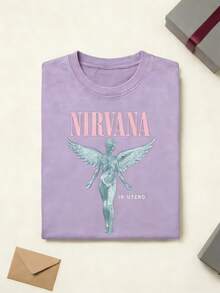 Nirvanas In Utero Graphic Tee Cotton Shirt Unisex Couple Matching Boyfriend Style Anatomical Angel Print Acid Washed Grunge Aesthetic 90s Alternative Music Summer Outfits Graphic Tees Men Oversized T Shirt Summer Clothes Men Fall Clothes Men Winter Clothes Camisetas Para Hombre - 淡紫色 - 查看 2