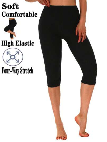 1 Pack Women's Casual Elastic Tight Leggings, Black 7/8 Length Pants, Soft & Comfortable Brushed Fabric, Fashionable Streetwear, Suitable For Fitness, Yoga, Outdoor Activities, Daily Wear